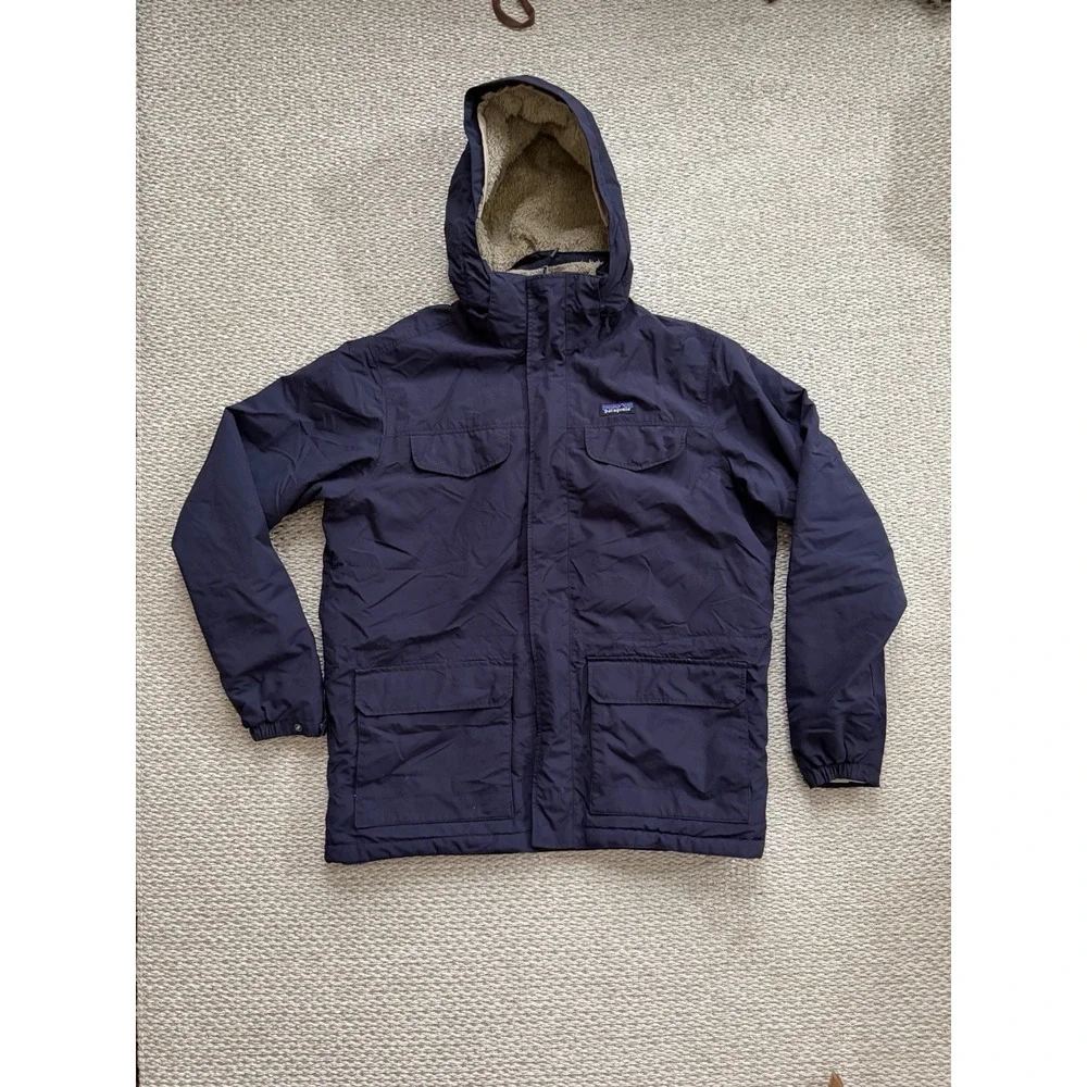 mens patagonia isthmus parka large Hoodie Navy Jacket Sherpa - Picture 2 of 10